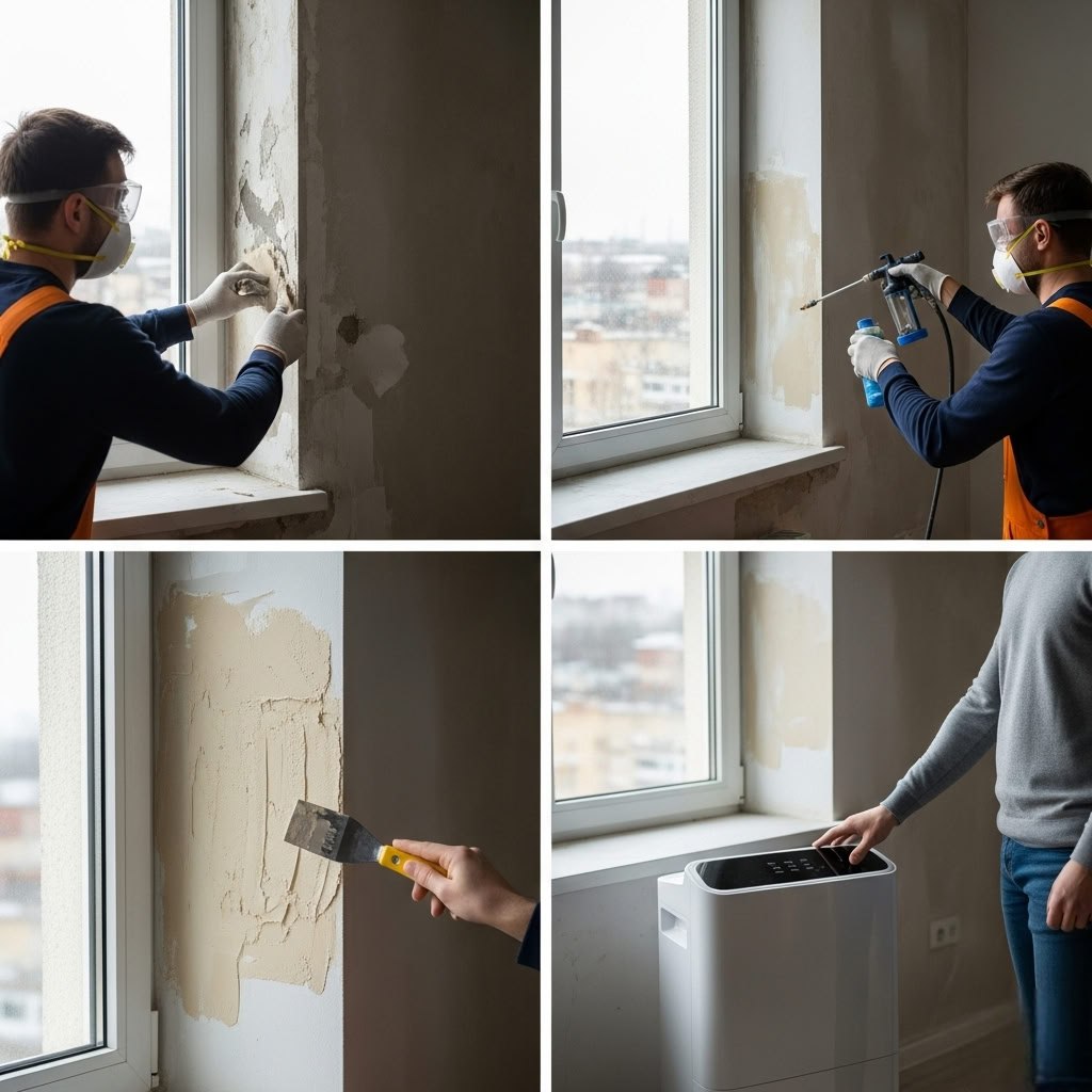 как удалить грибок со слоя штукатурки на оконных откосах