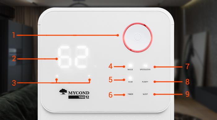 Осушитель воздуха MYCOND YUGO 12 панель управления
